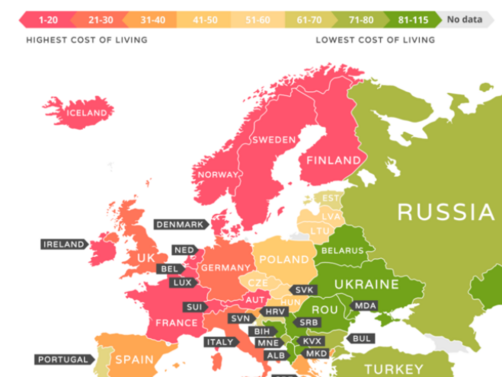 Британската компания MoveHub публикува рейтинг на най-скъпите за живеене страни